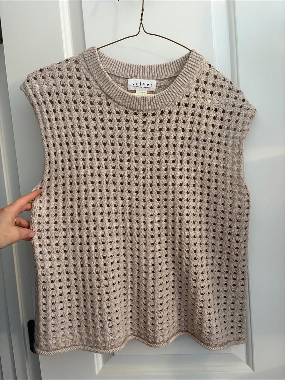 Velvet Beige Open-Knit Sleeveless Sweater Vest